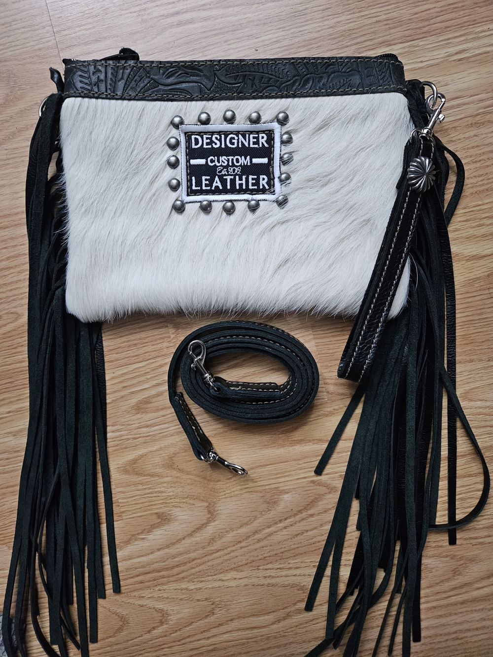 Designer Custom Leather, "Bucker" Crossbody Bag
